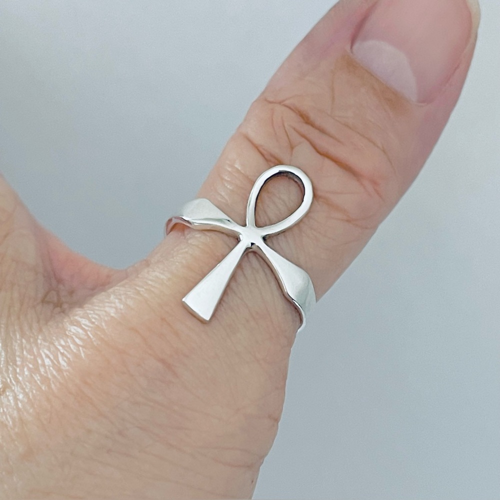 Sterling Silver Delicate Ankh Ring, Religious Cross Key of Life Silver Rings